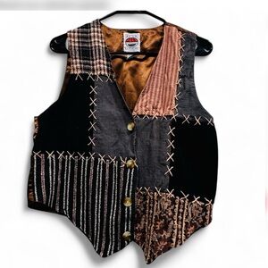 NU-I.D Clothing Patchwork Boho Vest M Handmade India Cotton Artisan Button Front